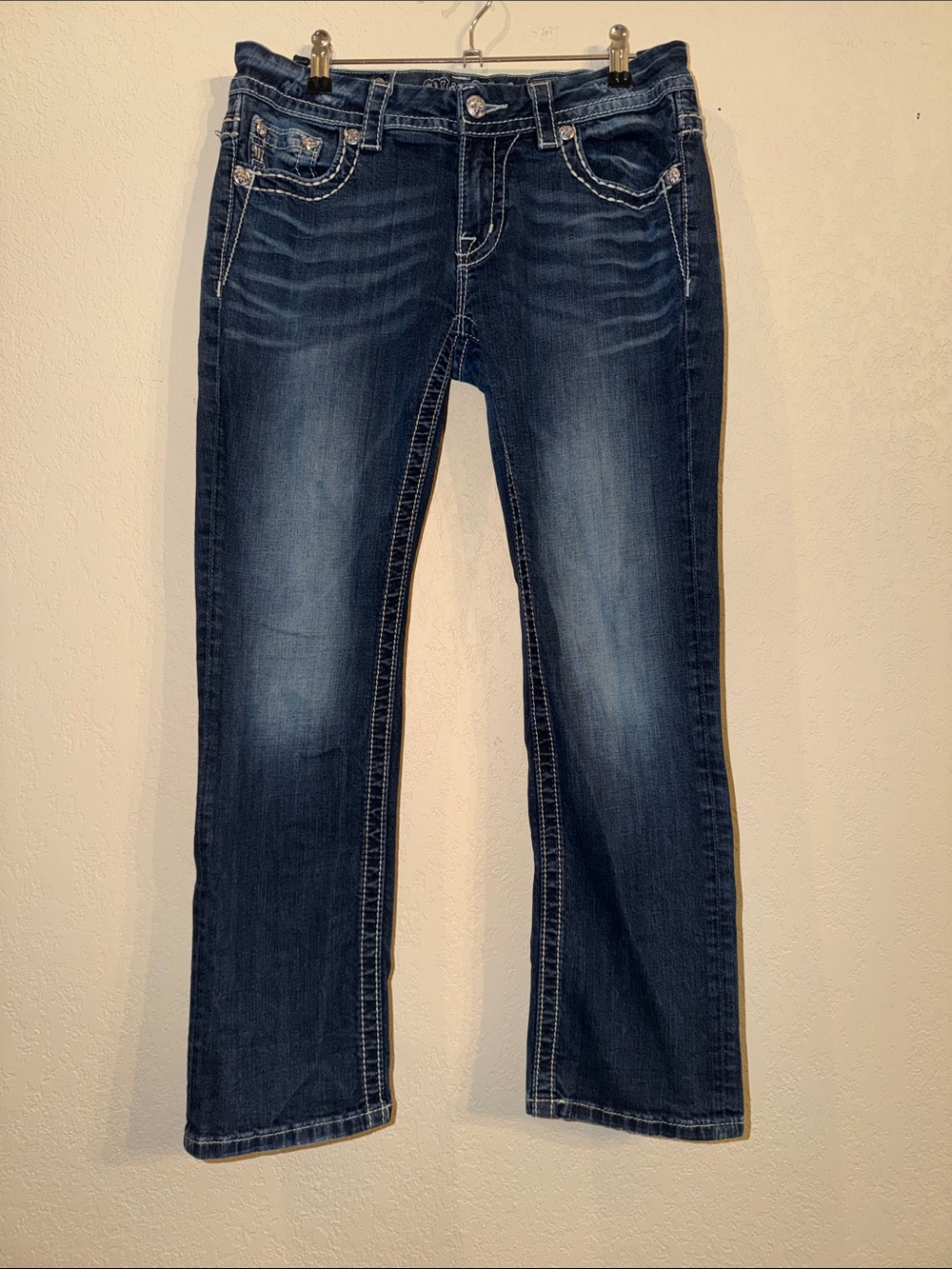 Miss Me Signature Cropped Jeans with Contrast Stitching, Sz 29, Style #JE8090C